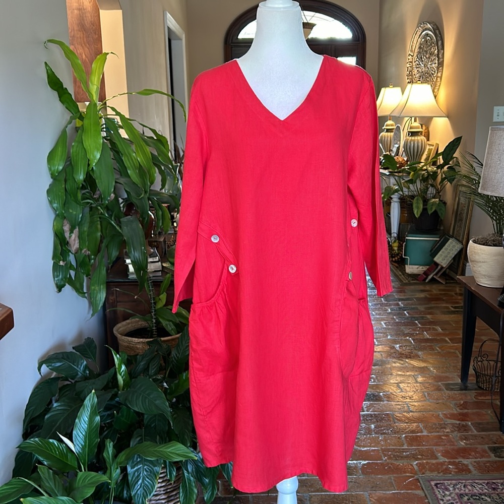 Match Point %100 linen dress sz Large - Picture 3 of 11